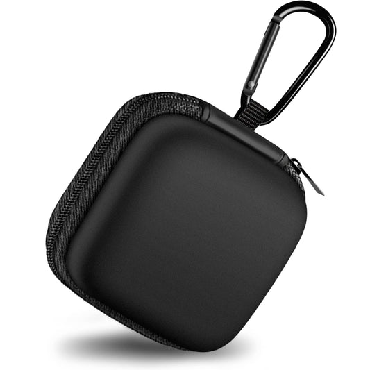 Woyinger Étui carré pour écouteurs, étui de transport portable en EVA, sac de rangement pour accessoires de téléphone portable, organisateur avec mousqueton pour écouteurs, écouteurs, oreillettes, carte mémoire SD, puces d'appareil photo, noir