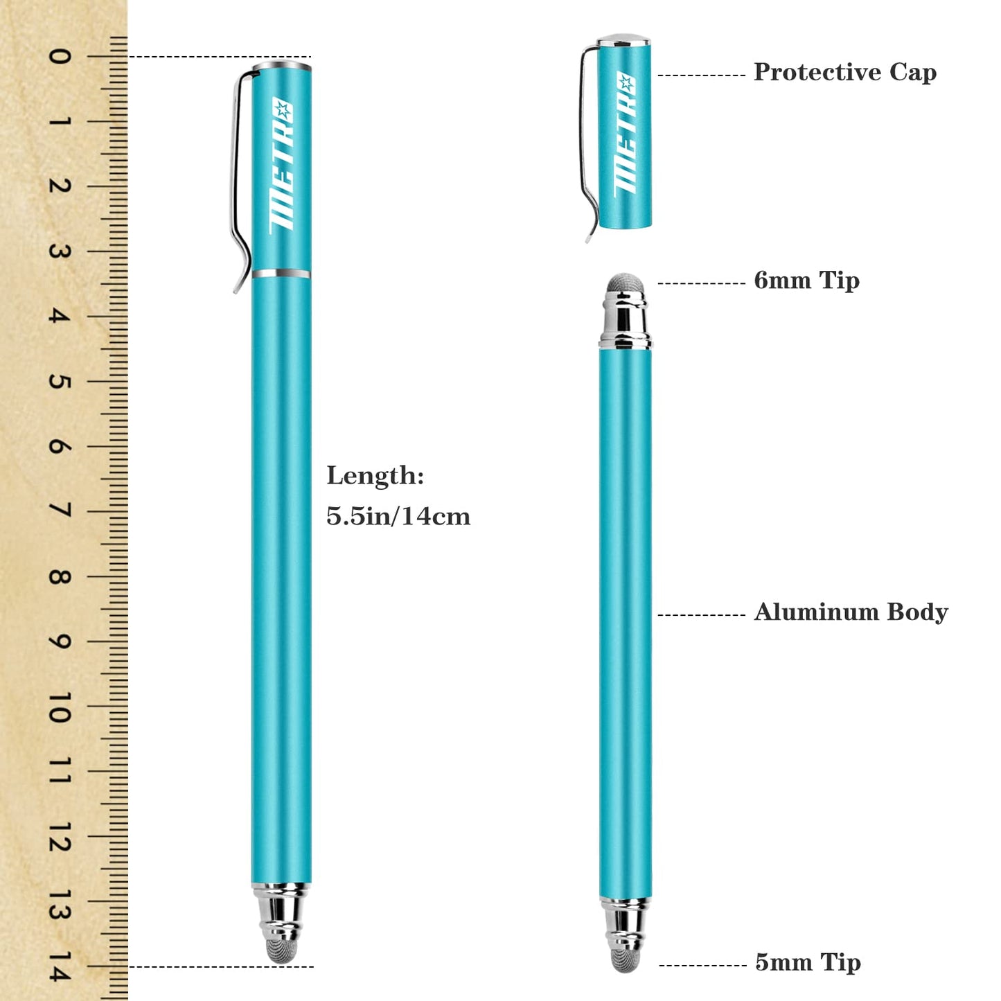 METRO Universal Stylus Pens for Touch Screens - High Sensitivity Capacitive Stylus Fiber Tips 2 in 1 Touch Screen Pen with 8 Extra Replaceable Tips for iPad iPhone and All Other Tablets & Cell Phones