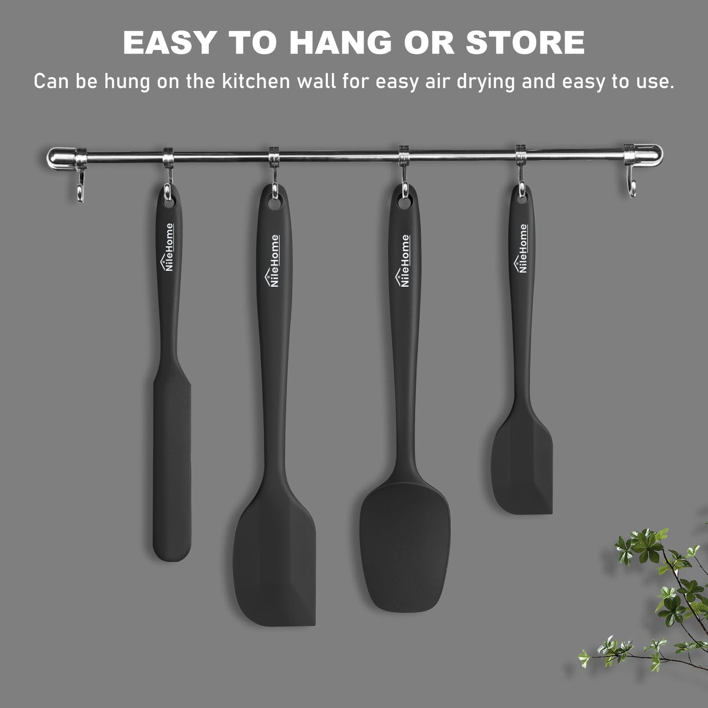 NileHome Silicone Spatula Set, Rubber Spatula High Heat-Resistant Premium BPA-Free One Piece Seamless Design Cooking Spatulas Utensils Set for Kitchen 4 pack (Black)