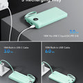 VRURC Portable Charger, 22.5W Fast Charging Power Bank USB C, 4 Output 3 Input Travel Charging Bank 10000mAh, Built-in Cable LED Display for iPhone 15 14 13, Samsung, Android-Green(1 Pack)