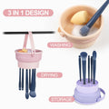 Ranphykx Makeup Brush Cleaner Mat 3 in 1 Silicone Makeup Brush Cleaning Bowl with Drying Holder Brush Cleaning Scrubber Tool Cosmetic Brush Cleaner with Holder for Storage Stand