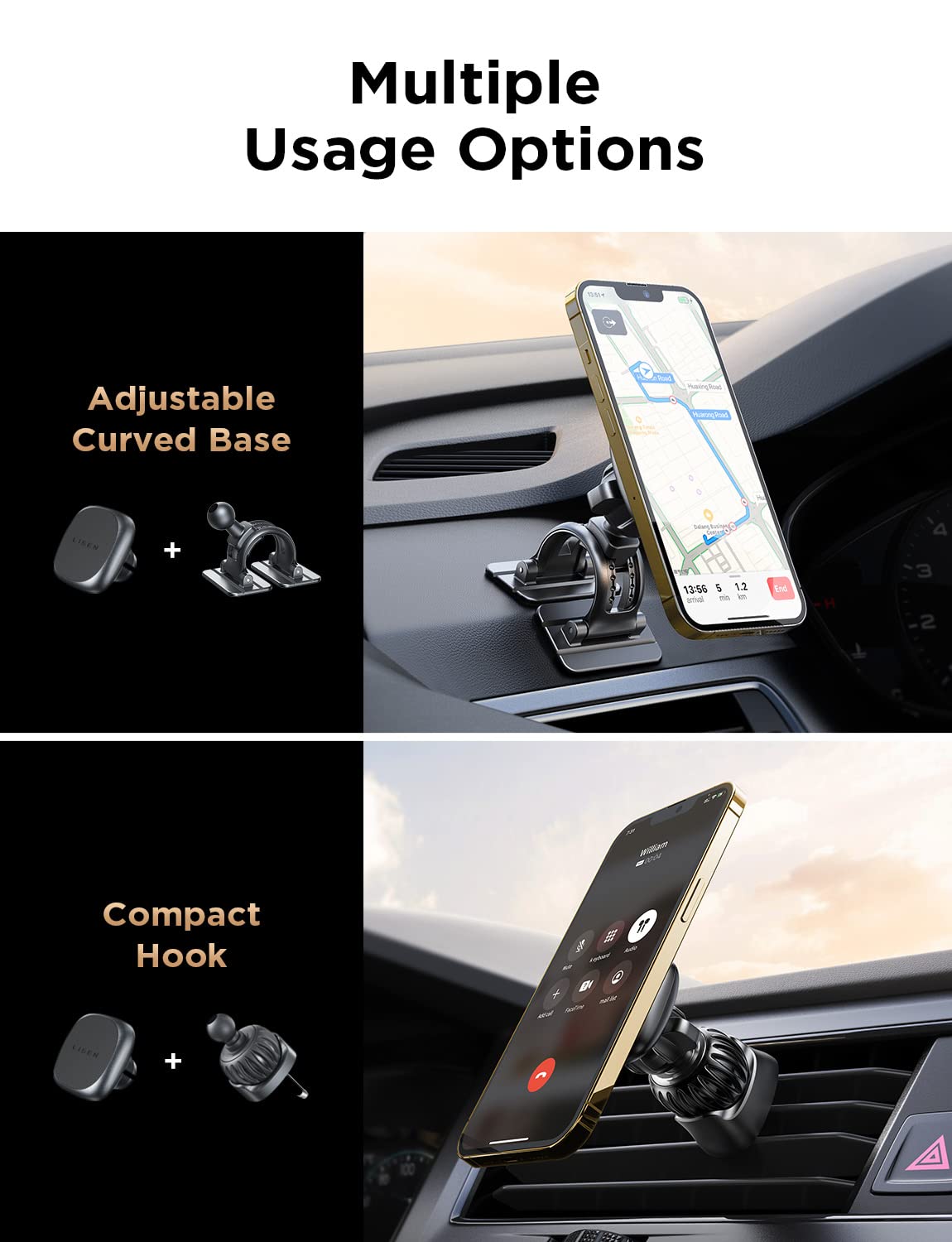 LISEN Magnetic Phone Holder for Car [6 Strong Magnets] Car Phone Holder Mount, Replaceable Base Car Vent Phone Mount Case Friendly iPhone Car Holder Compatible with All Smartphones & Tablets-Black