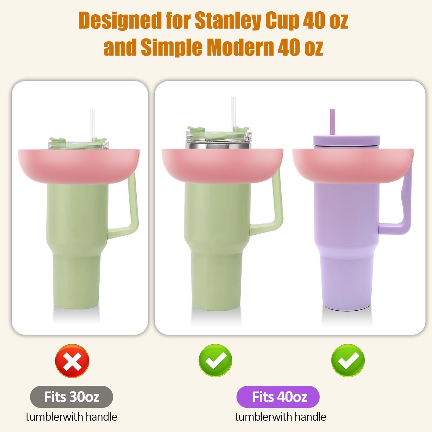 Bol à collation en silicone ieesspd, 40 oz, rose, compatible avec le plateau à collation isolé Stanley Cup avec poignée