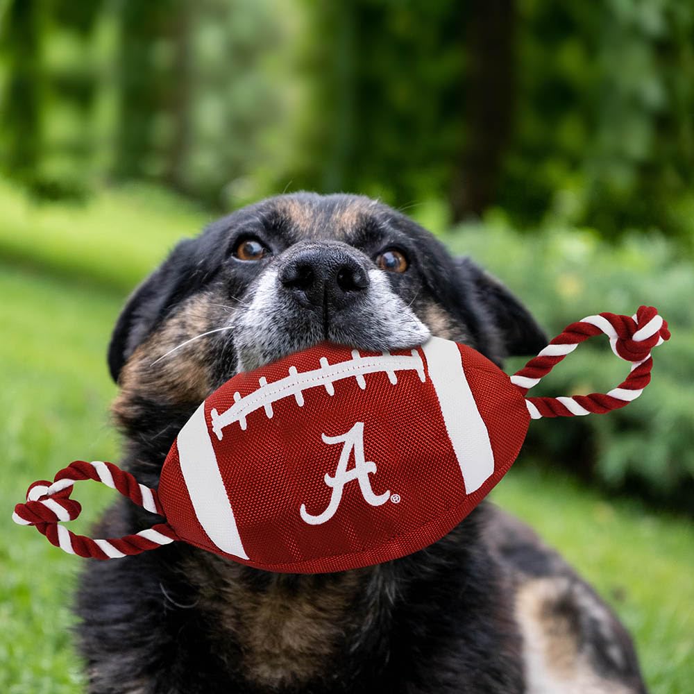 Pets First NCAA Alabama Crimson Tide Jouet pour chien de football, matériaux en nylon de qualité robuste, cordes de traction solides, couineur intérieur, couleur de l'équipe collégiale