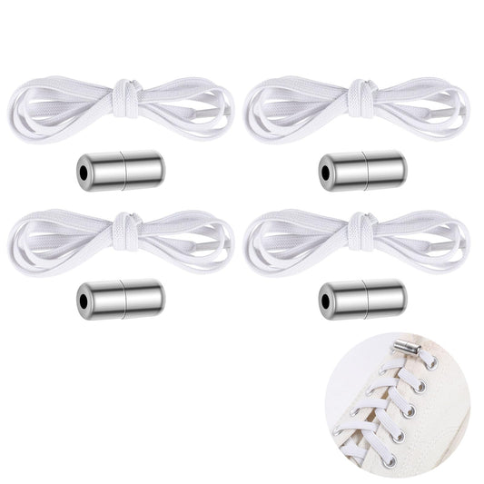 4 Pairs No Tie Shoe Laces, 1/4" White Elastic Shoelaces with Laces Lock for Sneakers Stretchy Tieless Shoe Laces Strings for Kids Adults