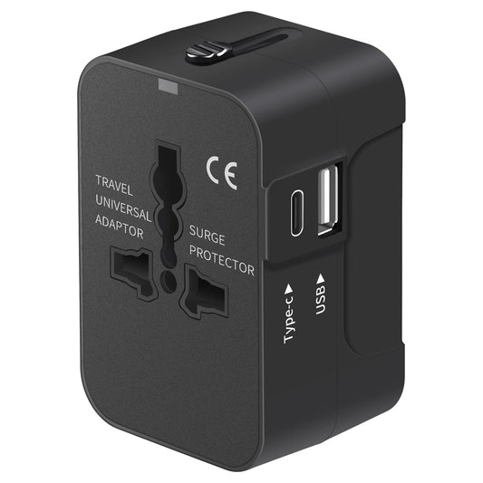 Travel Adapter with USB C, Universal All in One Worldwide Travel Adapter Power Converters Wall Charger AC Power Plug Adapter USB Type C Charging Ports for USA EU UK AUS Black