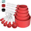 Juego de tazas y cucharas medidoras TILUCK, tazas y cucharas apilables, tazas medidoras anidadas con mango de acero inoxidable, utensilios de cocina para cocinar y hornear (rojo)