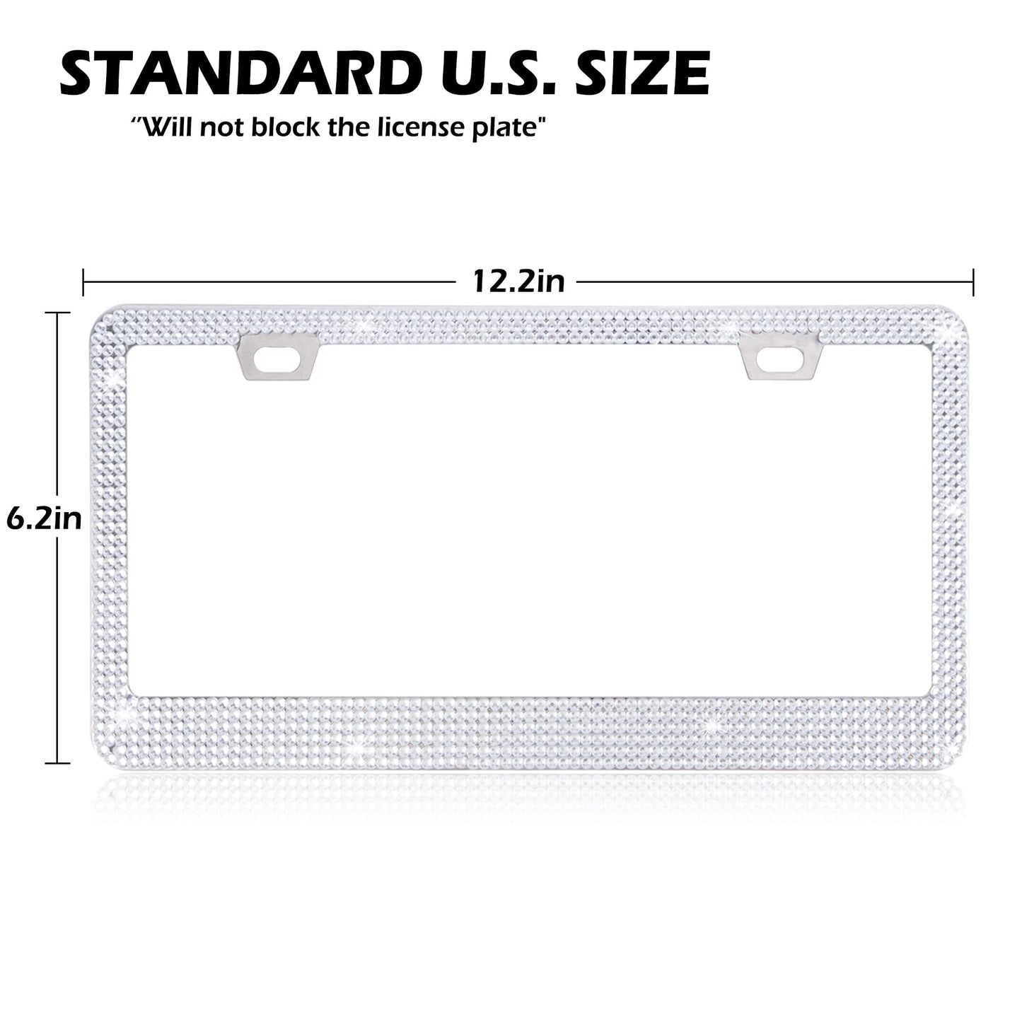 Alpmosn Bling Cadre de plaque d'immatriculation, cadres de plaque d'immatriculation scintillants pour femmes, 1 cadre de plaque d'immatriculation en acier inoxydable cristal, accessoires de voiture universels (blanc)