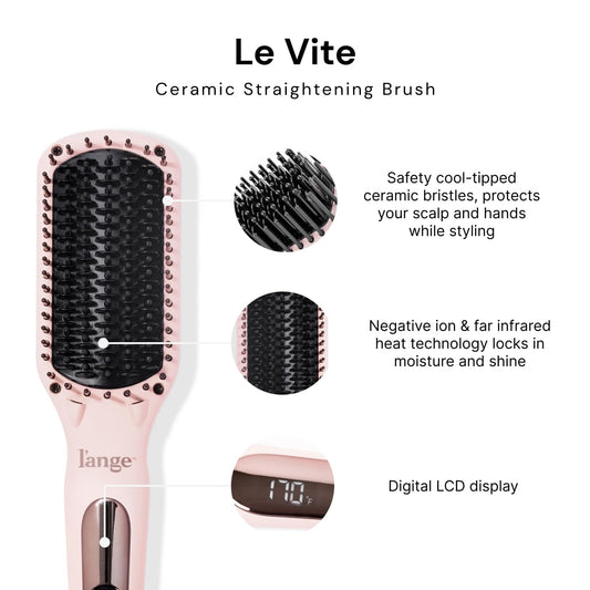 L'ANGE HAIR Le Vite Straightening Brush | Heated Straightener Flat Iron for Smooth, Anti Frizz Hair | Dual-Voltage Electric Brush Straightener | Hot Brush for Styling