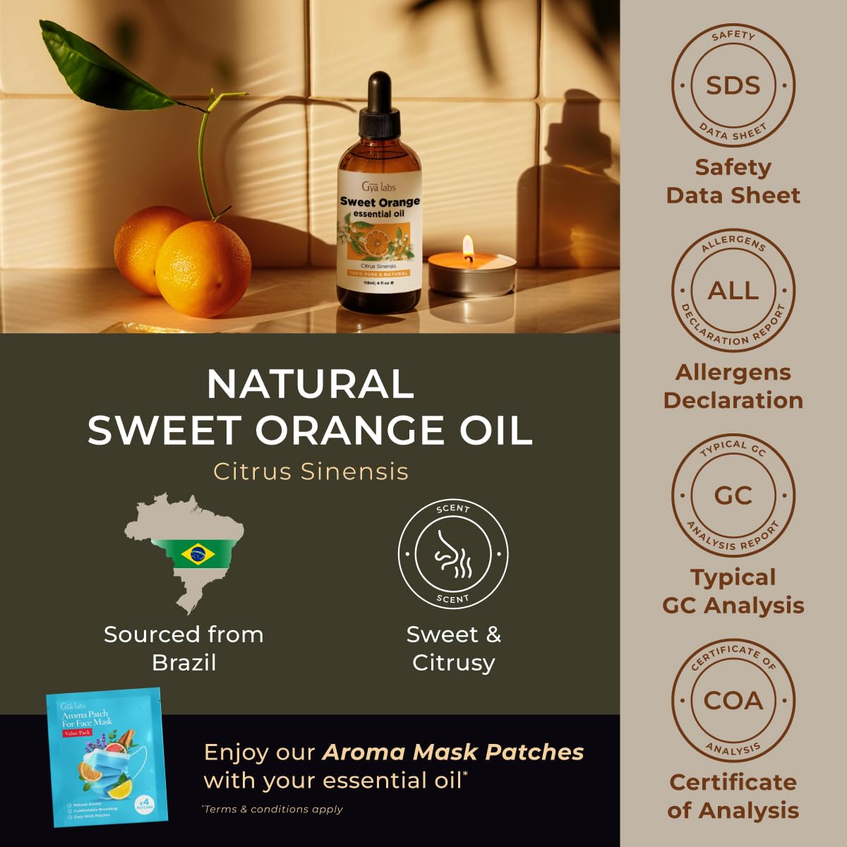 Gya Labs Orange Essential Oil for Diffuser & Skin - Huge 4 Fl Oz - 100% Pure Natural Sweet Orange Oil for Massage, Face, Cleaning & Candle Making Scent