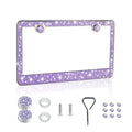 Piburth Bling Car License Plate Frame, Sparkly Rhinestone Stainless Steel License Plate Cover, Universal for Most Cars, SUVs, Vehicles with Screw Set, Auto Accessories for Women (Purple, 1PCS)