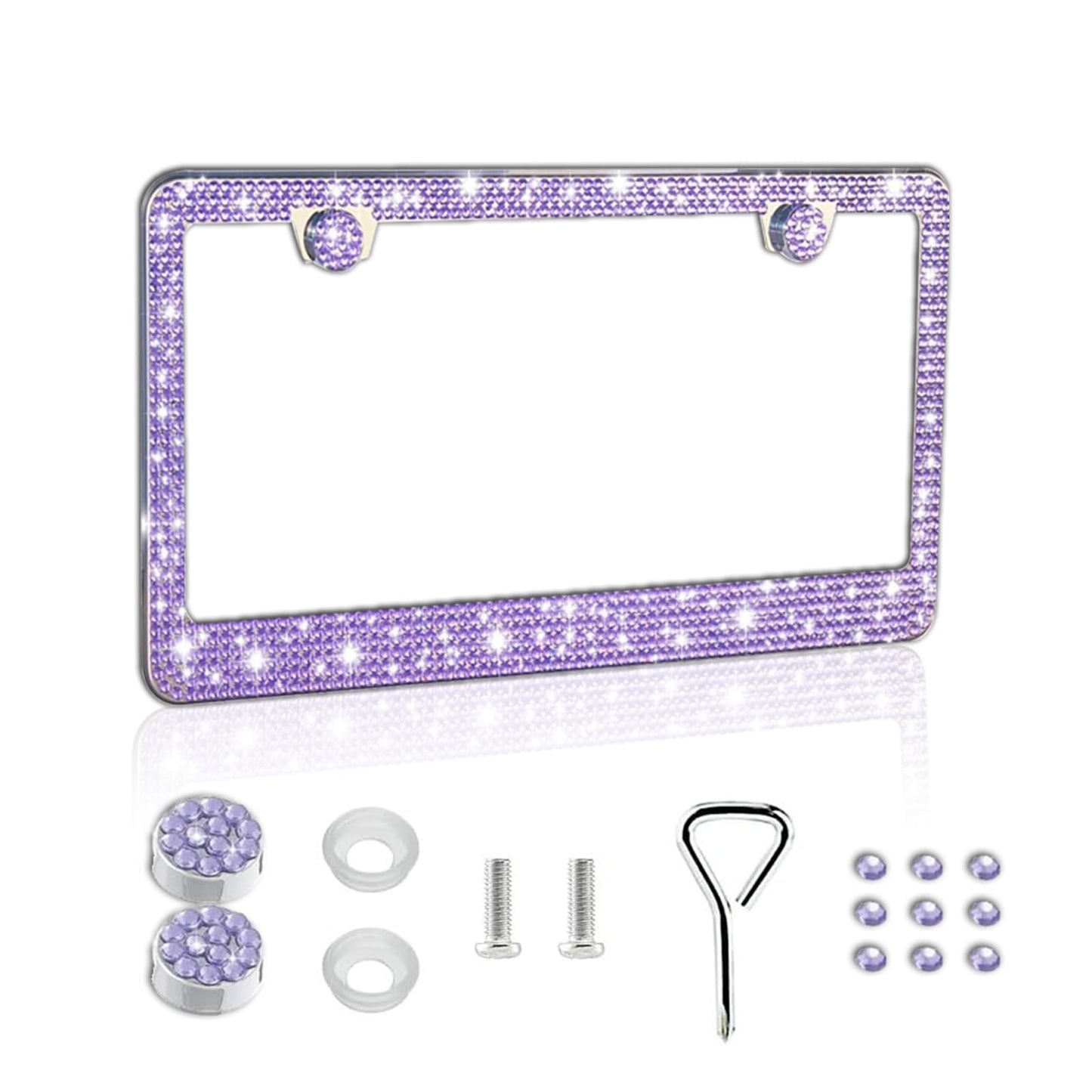 Piburth Bling Car License Plate Frame, Sparkly Rhinestone Stainless Steel License Plate Cover, Universal for Most Cars, SUVs, Vehicles with Screw Set, Auto Accessories for Women (Purple, 1PCS)