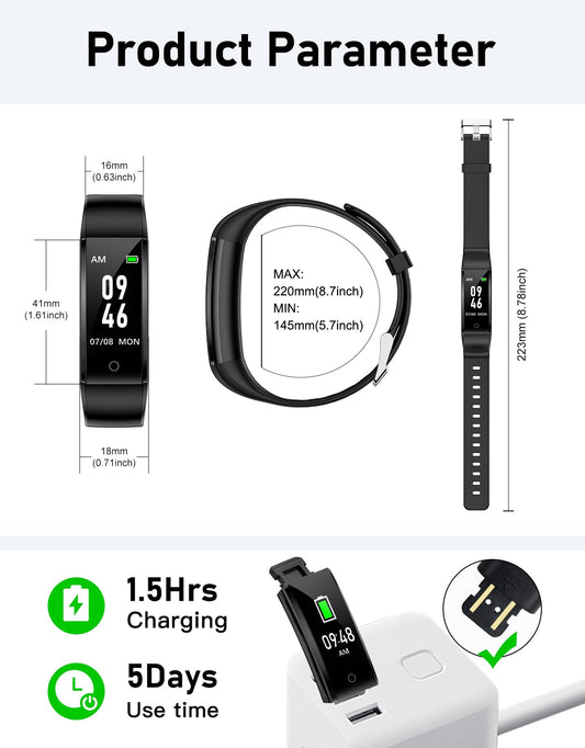 GRV No Bluetooth Pedometer Watch Fitness Tracker No Phone Needed, Step Counter Calories/Sleep Tracker for Walking Running for Men Women Waterproof (Black)