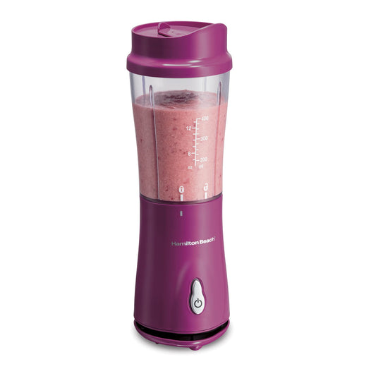 Hamilton Beach Portable Blender for Shakes and Smoothies with 14 Oz BPA Free Travel Cup and Lid, Durable Stainless Steel Blades for Powerful Blending Performance, Raspberry (51131)