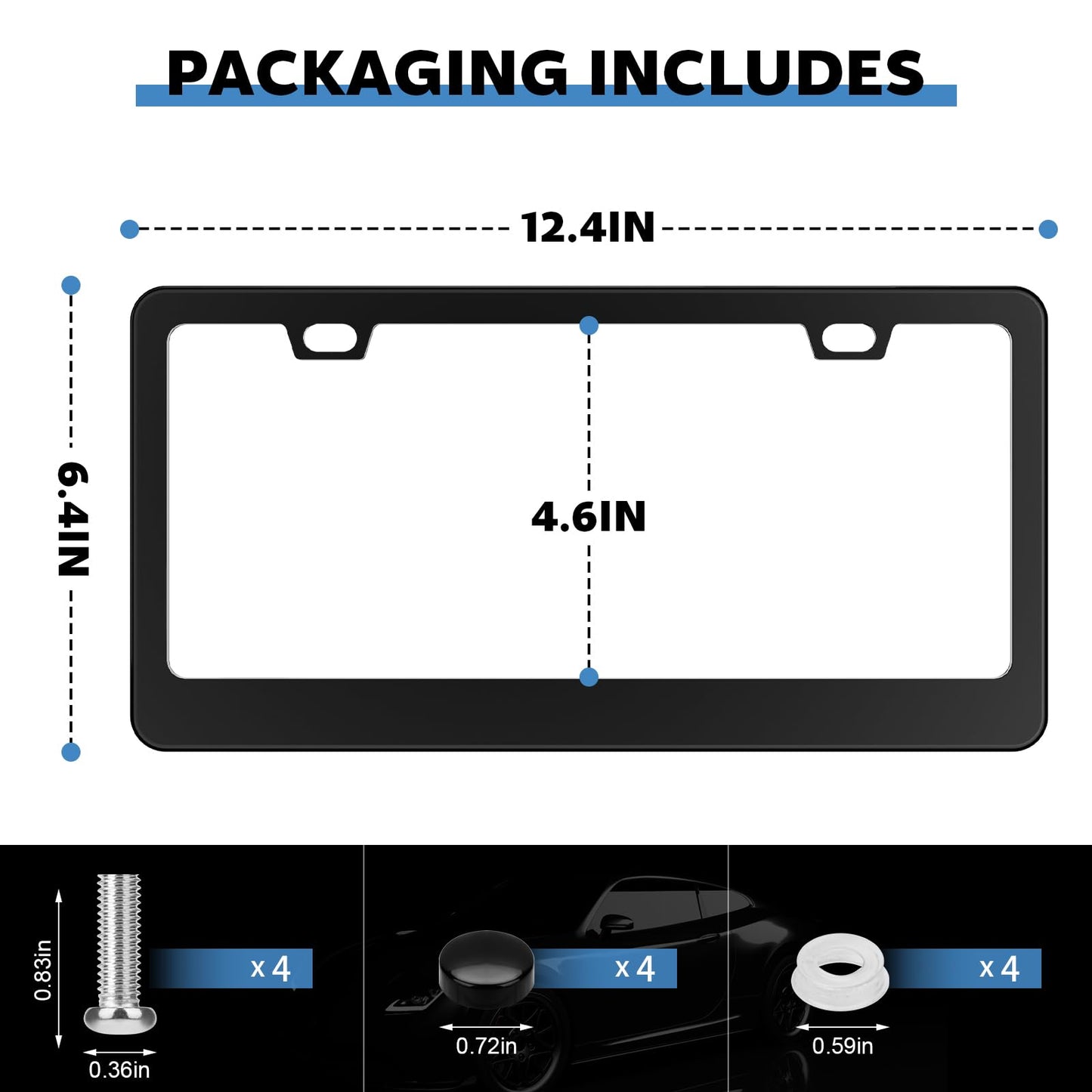 Cadres de plaque d'immatriculation noirs de qualité supérieure Odujzem, lot de 2 cadres universels en aluminium pour plaques d'immatriculation avant et arrière de voiture, aluminium solide antirouille avec bouchons à vis