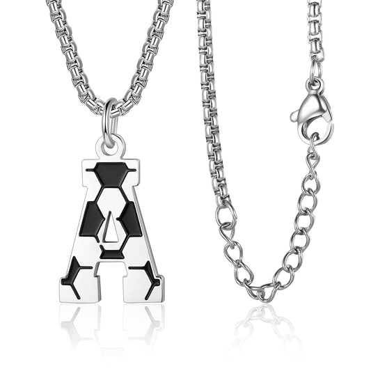 Soccer Initial A-Z Letter Necklace for Men Soccer Charm Pendant Stainless Steel Silver Box Chain 22+2inch Personalized Soccer Gift for Men(A)