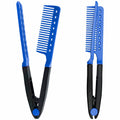 2-Pack Hair Straightening Comb Set - Flat Iron Comb for Beautiful Tresses, Straightener with Firm Grip, Ideal for Knotty Hair and Styling (Blue)