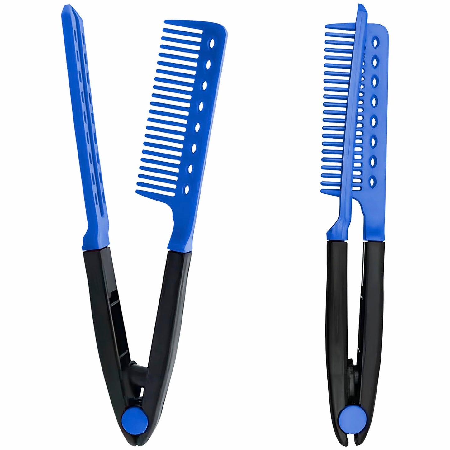 2-Pack Hair Straightening Comb Set - Flat Iron Comb for Beautiful Tresses, Straightener with Firm Grip, Ideal for Knotty Hair and Styling (Blue)