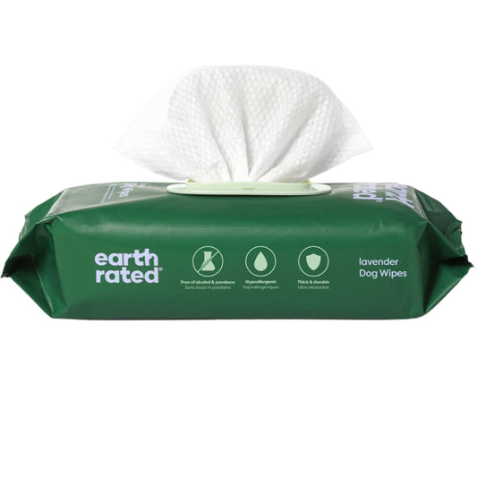 Earth Rated Hypoallergenic Dog Wipes, Cleaning and Odor-Controlling Grooming for Paws, Body, and Butt, Perfect for Puppy and Adult Dogs, Lavender Scent, 100 Count