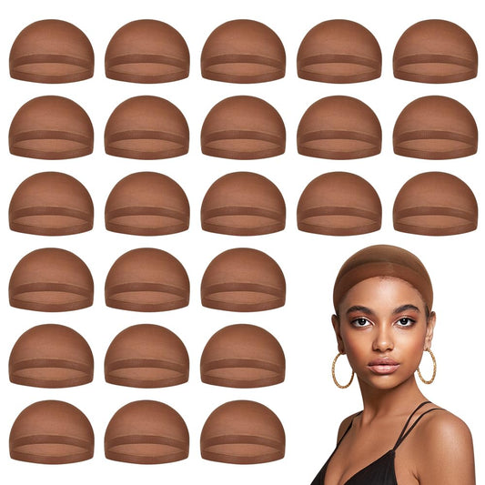 MYKURS Brown Wig Caps for Women, Stocking Wig Cap for Lace Front Wig, Bald Cap for Wig, Dark Brown 24 Pieces