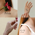 One Grace Believe Collection - Inspirational and Motivational Words Small Temporary Tattoos - Realistic Long Lasting Waterproof Black Mini Tattoos for Women and Men