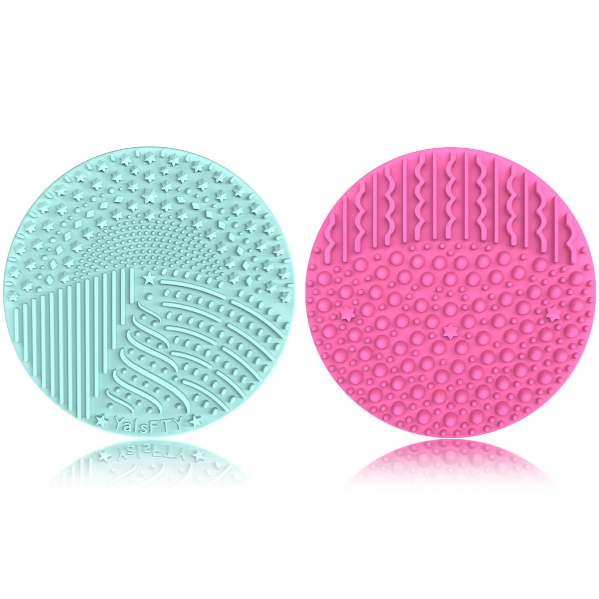 2 Pieces Silicone Makeup Brush Cleaner, YalsFTY Cosmetic Brush Scrubber Mat Pad Cleaning Tool, Dual-Sided Functionality to Accommodate All types of Brushes, Powder Puffs and Sponges (Green & Pink)