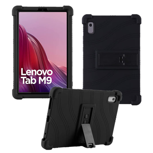 HminSen Case for Lenovo Tab M9 Cover 9.0 inch (TB-310FU,2023 Released), Kids Friendly Soft Silicone Adjustable Stand Cover for Lenovo Tab M9 Tablet (Black)