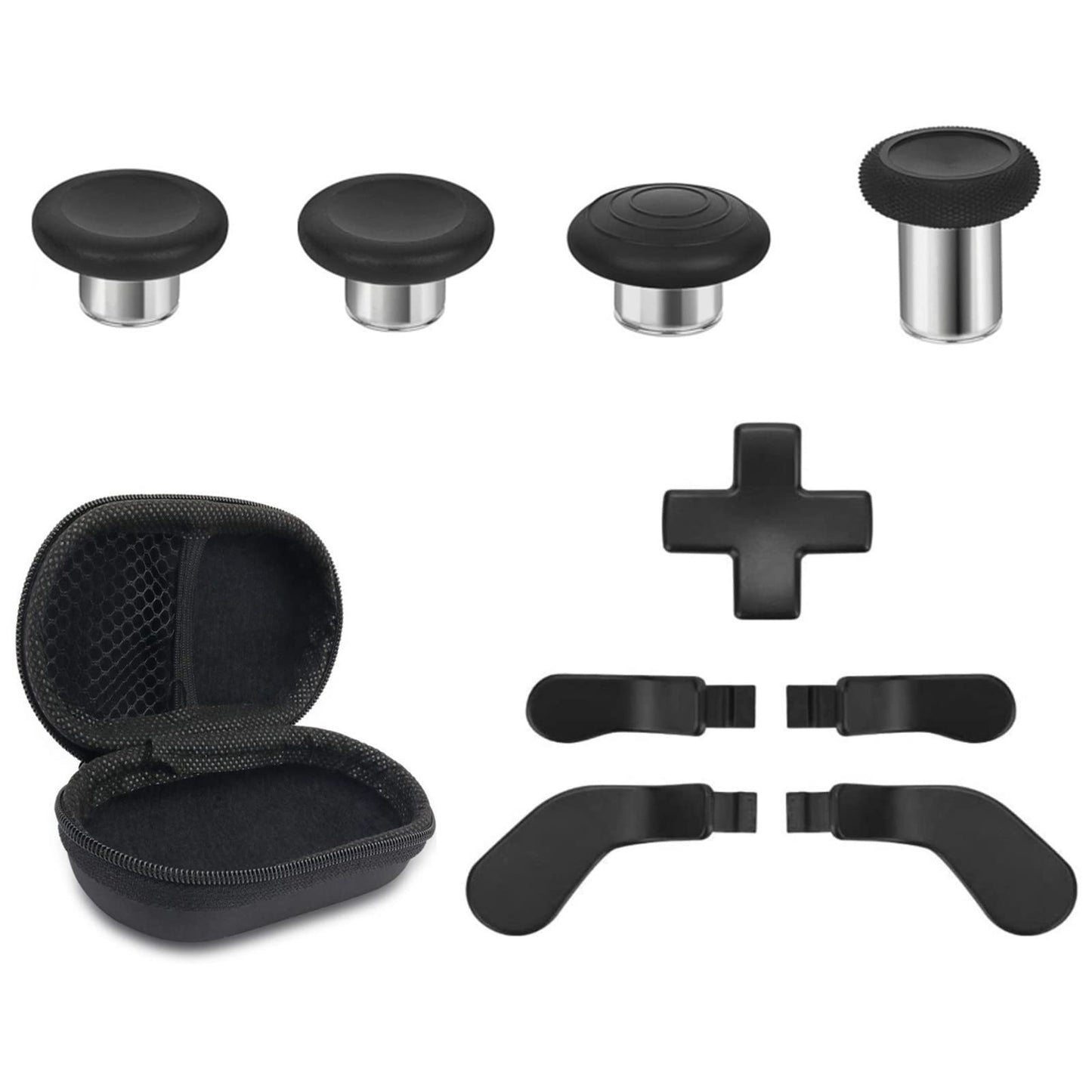 Metal Replacement Thumbsticks for Xbox Elite Controller Series 2 Core, Component Pack Includes 4 Swap Magnetic Joysticks, 4 Paddles, 1 Standard D-Pads, Accessories Parts for Xbox One Elite 2(Black)