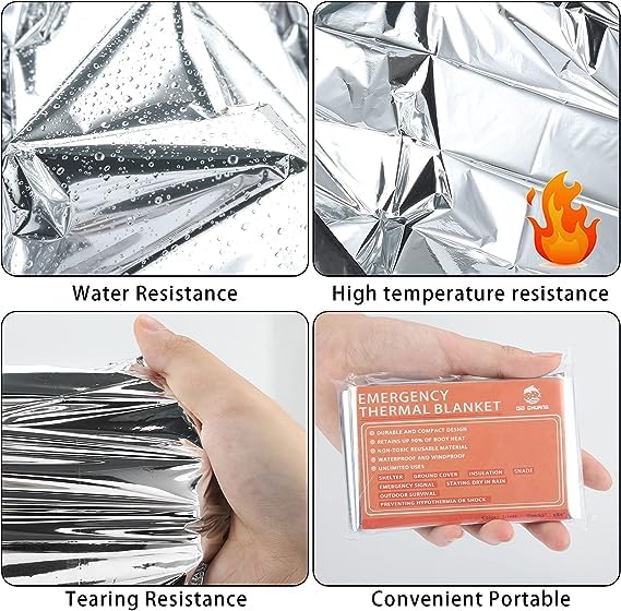 QIO CHUANG Couvertures thermiques d'urgence en Mylar - Kit de survie pour couverture de camping (lot de 4). Parfait pour l'extérieur, la randonnée, la survie, le sac d'évacuation, les marathons ou les premiers secours 1