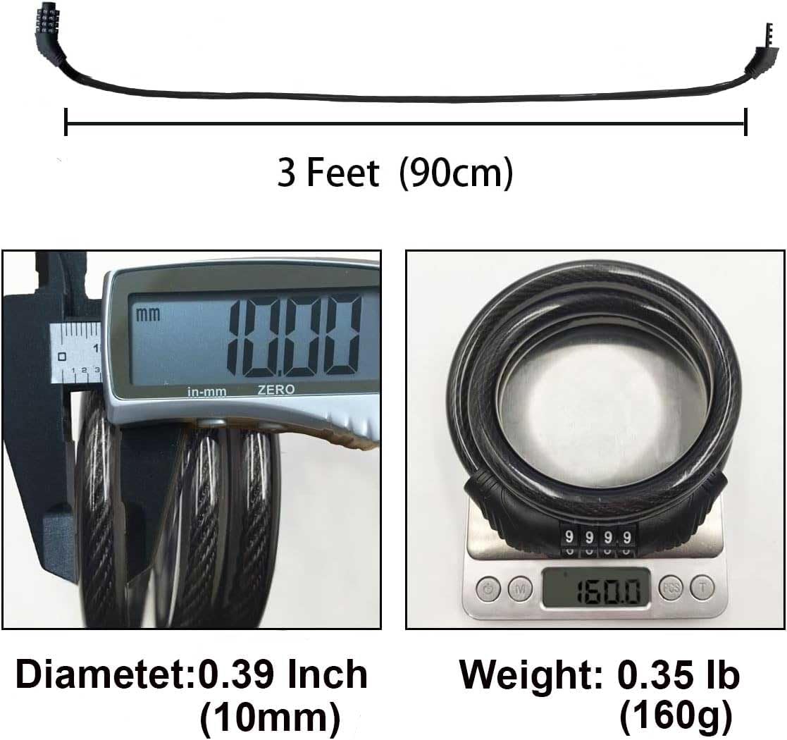 Cable de bloqueo de bicicleta, combinación de bloqueo de bicicleta de 4 dígitos de 3 pies de largo, bloqueo de bicicleta antirrobo reiniciable para scooter eléctrico