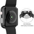 Misxi - Estuche rígido para PC con protector de pantalla de vidrio templado, compatible con Apple Watch SE 2 (2024), SE Series 6, Series 5, Series 4, 44 mm, color negro