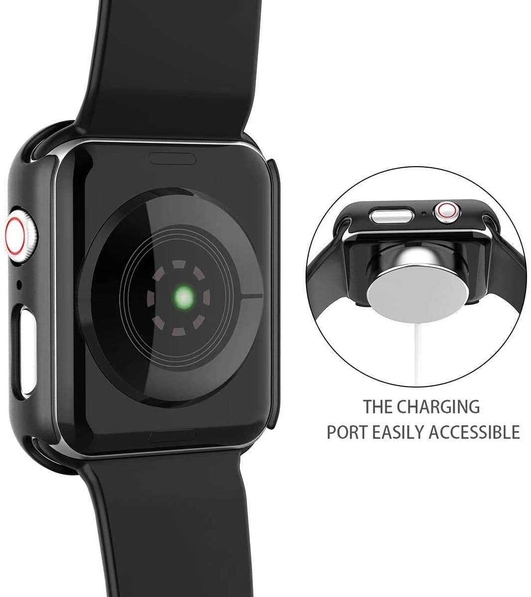 Misxi - Estuche rígido para PC con protector de pantalla de vidrio templado, compatible con Apple Watch SE 2 (2024), SE Series 6, Series 5, Series 4, 44 mm, color negro