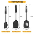 NileHome Pack of 3 Spatulas Silicone Heat Resistant, Silicone Cooking Utensils Set, Silicone Spatula BPA Free Cooking Utensils, Ideal Cookware for Fish, Eggs, Pancakes (Black)