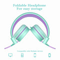 ELECDER i37 Kids Headphones Children Girls Boys Teens Foldable Adjustable On Ear Headphones 3.5mm Jack Compatible Cellphones Computer MP3/4 Kindle School Tablet Green/Purple