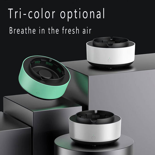 2 in 1 Multifunctional indoor smokeless ashtray, 360 °surround suction intelligent air purifier ashtray, indoor household car intelligent ashtray (Green)