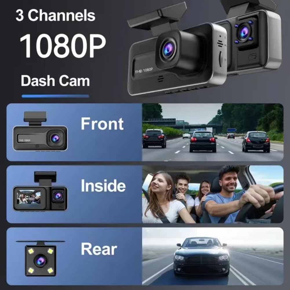 Shkalacar Dash Cam Front Rear 1080P DVR, with 2/3 Cameras Front (& Inside)& Rear Camera Driving Recorder with 2 Inch IPS Screen 170° Wide Angle Support Clear Night-Vision Collision