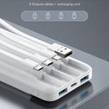 Portable Charger with Built in Cables, Portable Charger with Cords Wires Slim 10000mAh Travel Battery Pack 6 Outputs 3 Inputs 3A Fast Charging Power Bank for Samsung Google Pixel LG Moto iPhone iPad