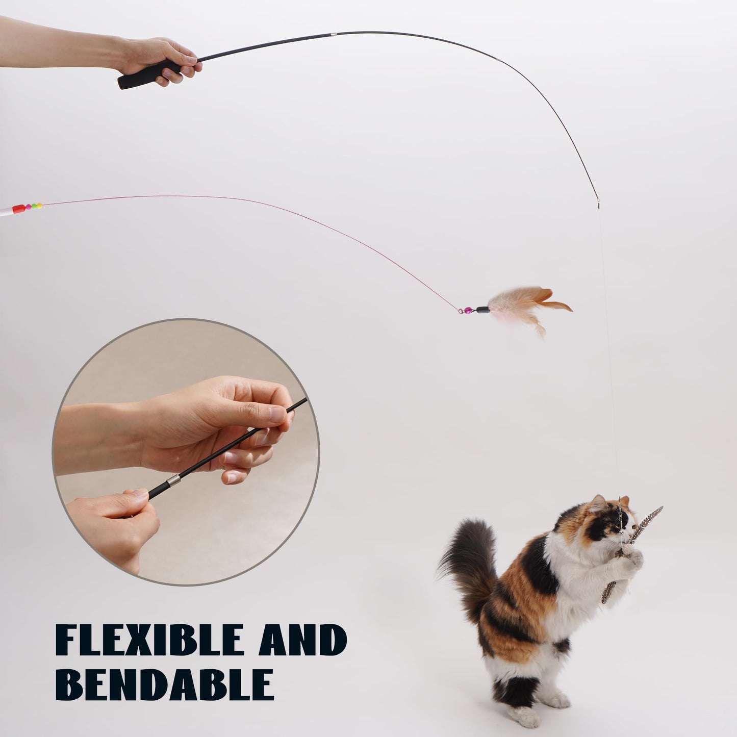 Pawsible Cat Toys, 2PCS Cat Teaser Fishing Pole with 7 Interactive Toys, Ideal for Indoor Play and Exercise, Keeps Cats Engaged and Active