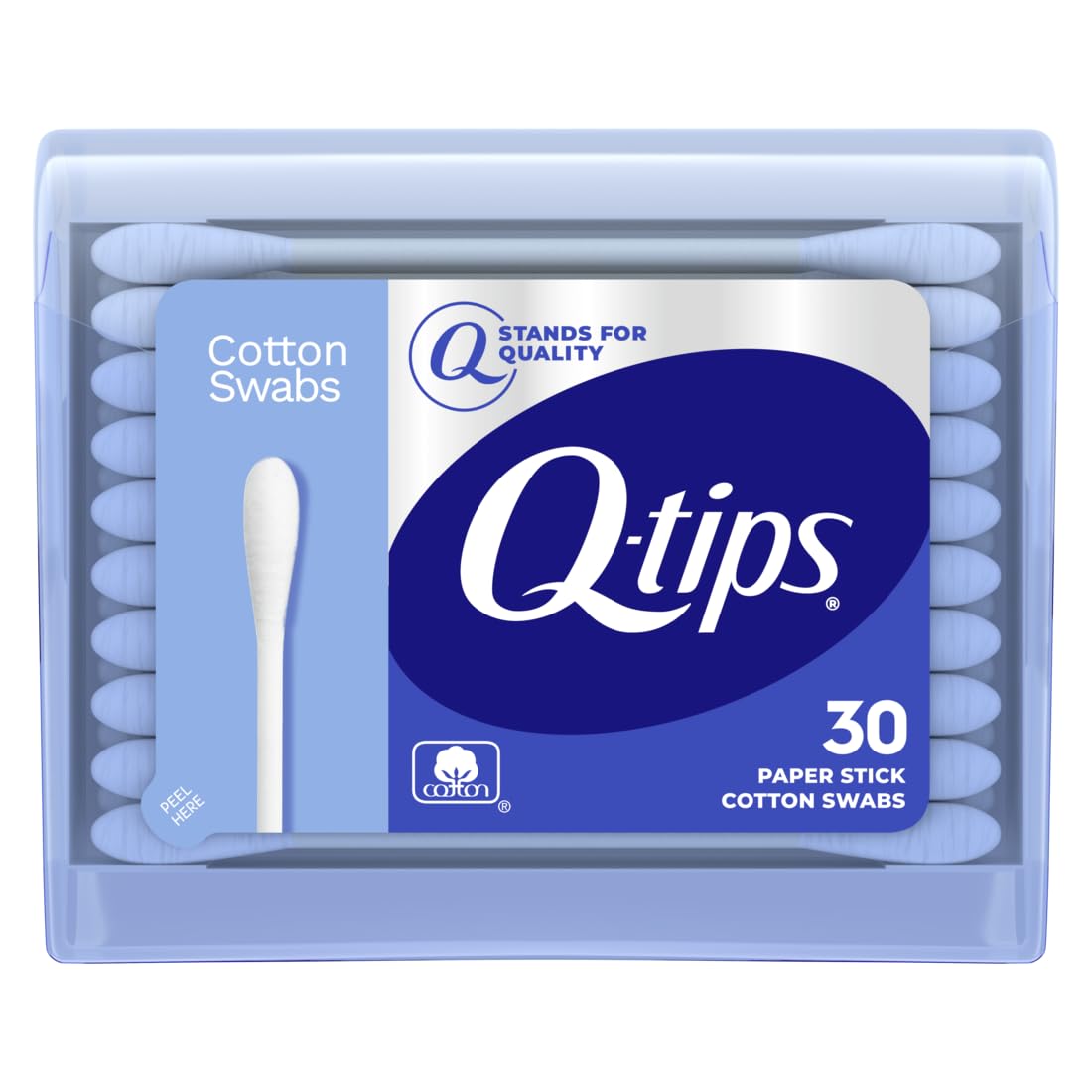 Paquete de viaje de hisopos Q-tips, 30 unidades, paquete de 1 azul