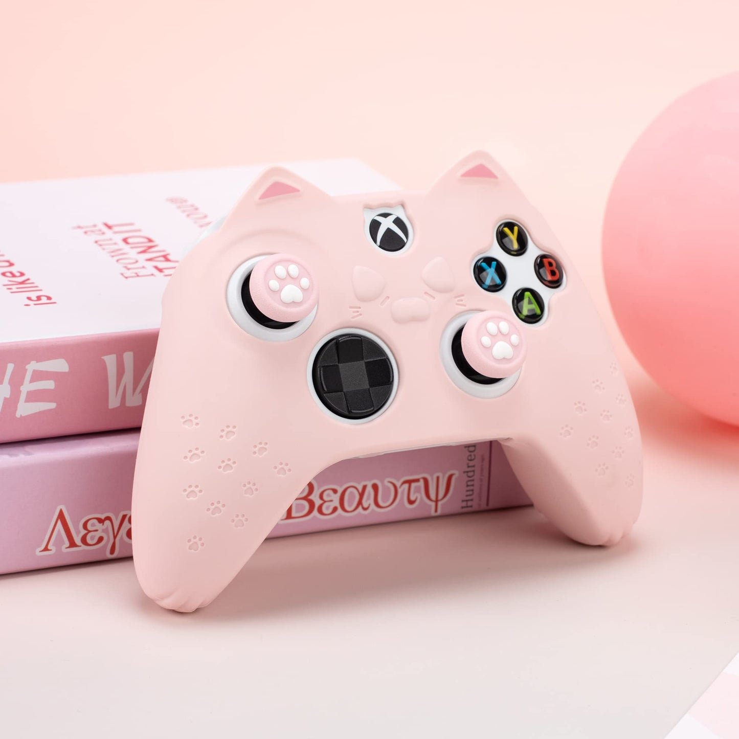 GeekShare Cat Paw Controller Skin Grips Set Anti-Slip Silicone Protective Cover Skin Case Compatible with Xbox Series X Controller with 2 Thumb Grip Caps and 1 Sticker (Pink)