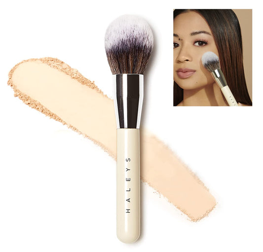 HALEYS Powder Brush VEGAN+CRUELTY-FREE, Soft, Streak-free, Perfect Blending, Buff, Blurs, Smooths, Control, Precision, Complexion tools, For powder, setting powder, blush, Sustainable Wood Handle