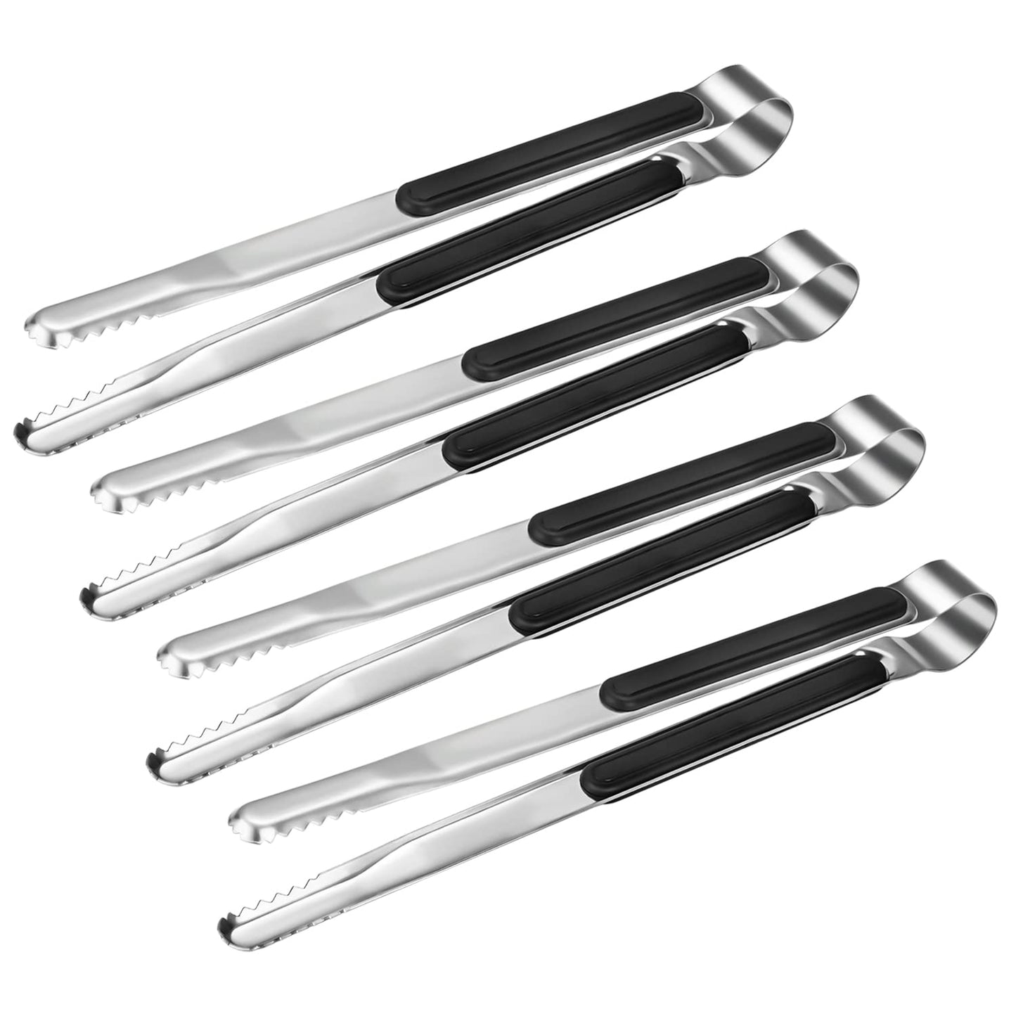 Paquete de 4 pinzas de cocina de acero inoxidable de primera calidad, pinzas para servir para cocinar, pinzas de comida de metal XEVOM con agarre antideslizante, pinzas para parrilla resistentes al calor de 10 pulgadas