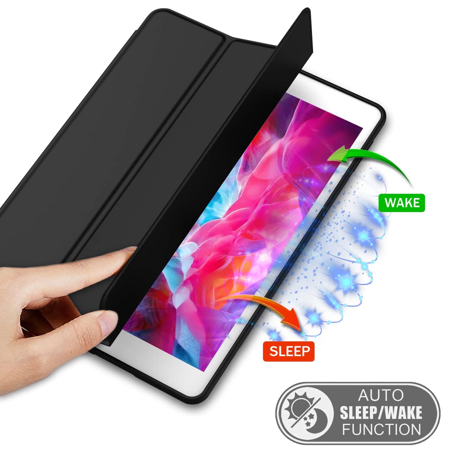 iMieet iPad 9.7 Case (2018/2017 Model, 6th/5th Generation), Smart Cover with Pencil Holder and Soft Baby Skin Silicone Back and Full Body Protection, Auto Wake/Sleep Cover (Black)