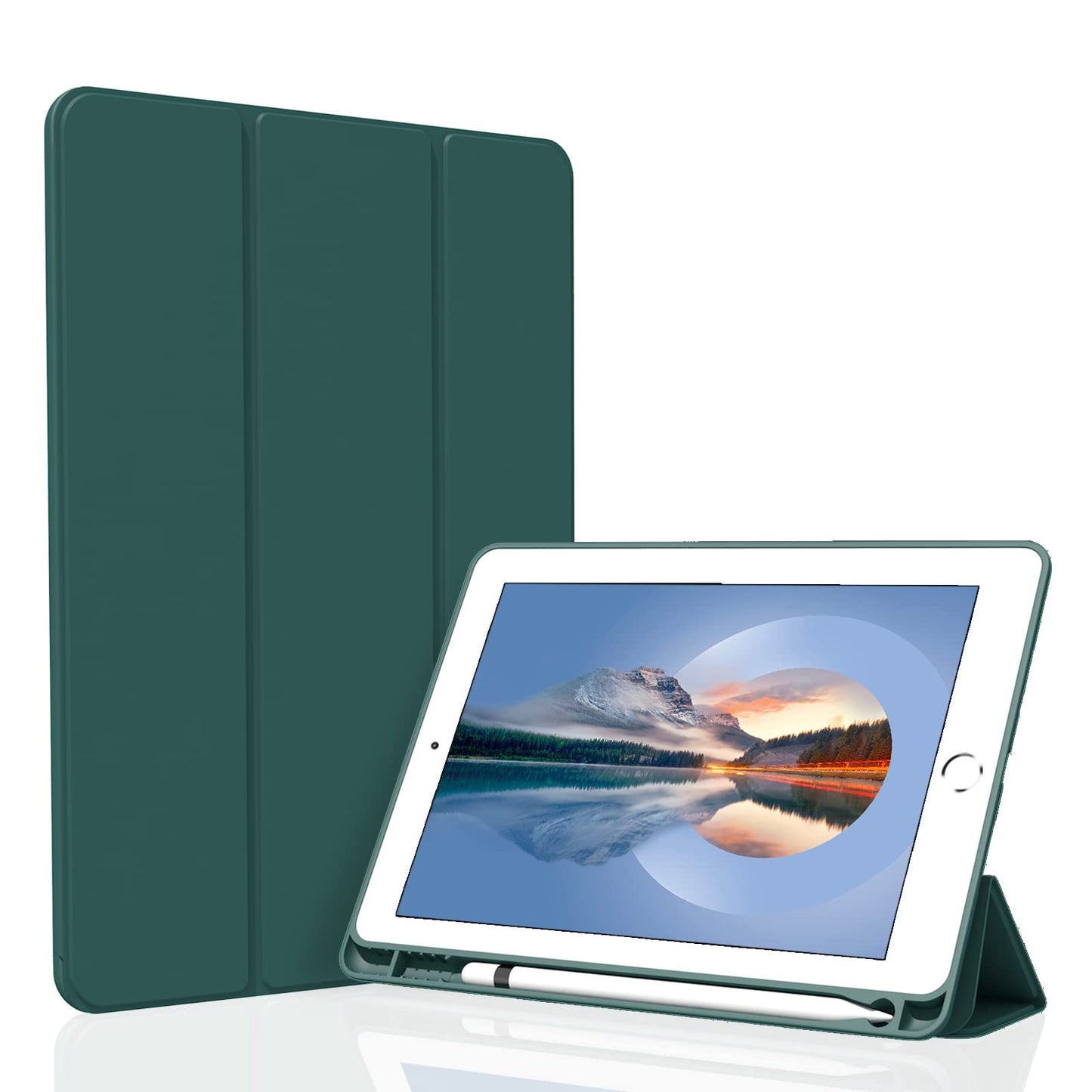 Divufus Case for iPad 10.2 2021/2020/2019, Smart Lightweight Trifold Stand Cover, Auto Sleep/Wake Soft TPU Pencil Holder Case for iPad 10.2 inch 9th/8th/7th Generation - Dark Green