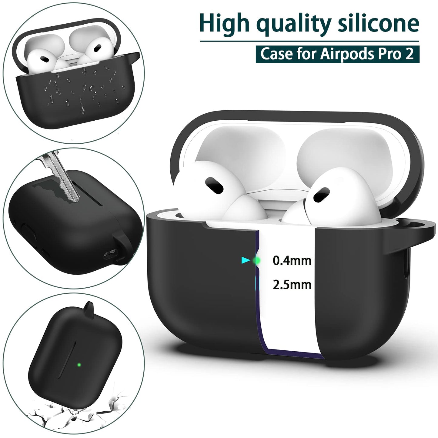 R-fun Compatible avec AirPods Pro 2e/1ère génération Étui avec kit de nettoyage, protection complète en silicone compatible avec Apple AirPods Pro 2023/2022/2019 Étui de chargement, LED avant visible, Noir