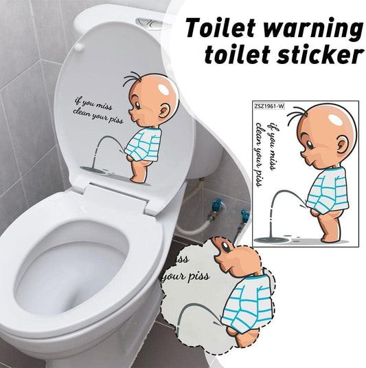 If You Miss,Clean Your Piss Toilet Sticker-Baby Pee Pattern Self-Adhesive Toilet Lid Sticker- Funny Toilet Seat Sticker Bathroom Wall Decal -Art Sign Decor Toilet Lid and Tank Decals 11.4x11.2in