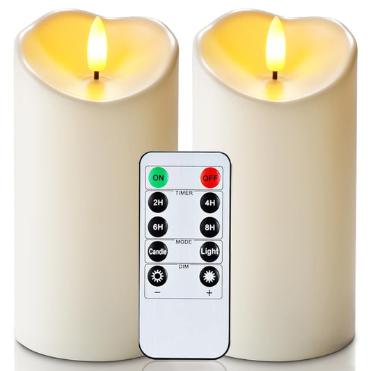 Bougies sans flamme étanches d'extérieur Homemory 6"x3", bougies LED, bougies à piles avec télécommande et minuteries, fausses bougies pilier électriques en plastique, blanc ivoire, lot de 2