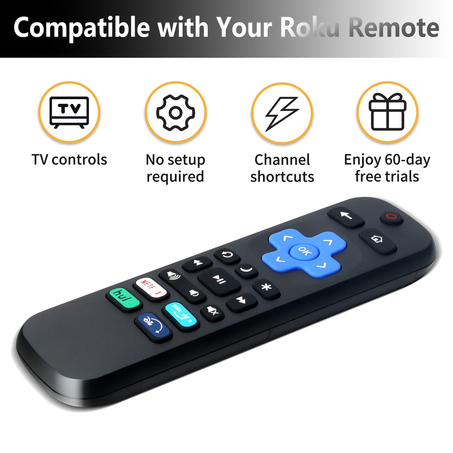 Replacement Remote Compatible for TCL Roku/Hisense Roku/Onn Roku/Insignia Roku/Element Roku/Westinghouse Roku TV【Not for Roku Stick】【Pack of 2】