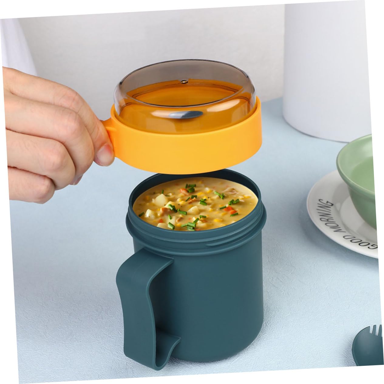 SHOWERORO 2pcs Cereal Cup Breakfast Cup Soup Bowl Container with Lid Soup Cup with Lid Soup Cup with Handle Parfait Containers Breakfast Cup with Spoon Bento Cereal Travel Insulation Pp Food