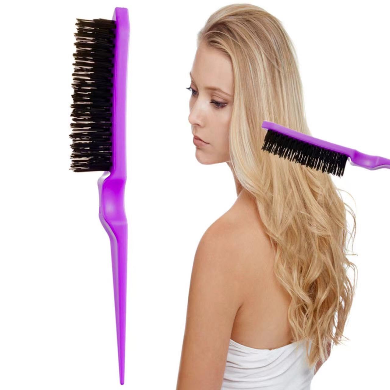 ZVOREL 8Pcs Hair Brushes Set with 4Pcs Topsy Hair Tail Tools 1Pcs Bristle Teasing Hair Brush 1Pcs Edge Control Brush 2Pcs Metal Pin Rat Tail Combs for purple